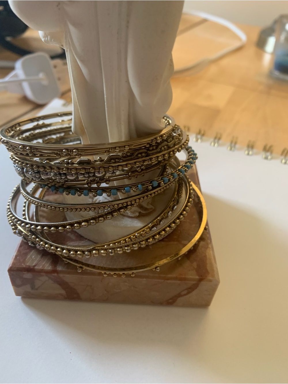 Gold-Tone Women's Bangle Bracelet Set with Turquoise Accents